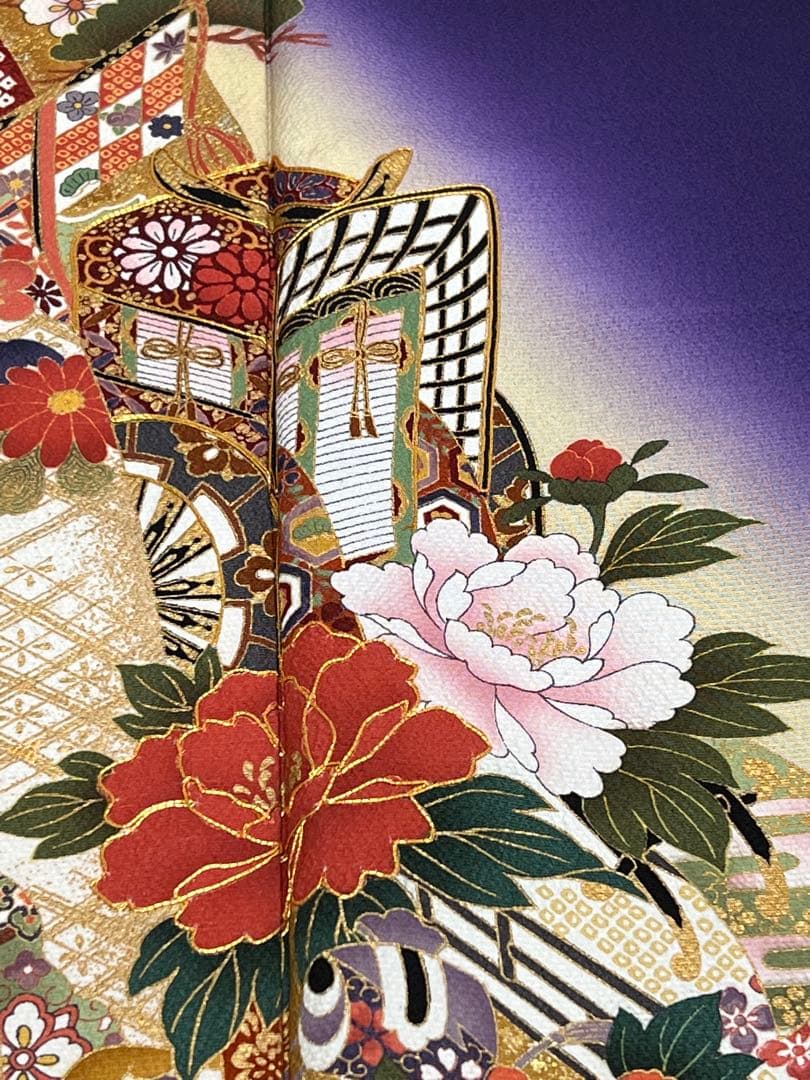 振り袖　フルセット　長襦袢付　成人式　金彩加工　刺繍入り　全通袋帯　727