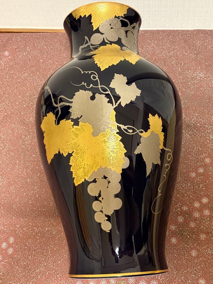 大倉陶園　瑠璃　金蝕　葡萄　花瓶　36cm