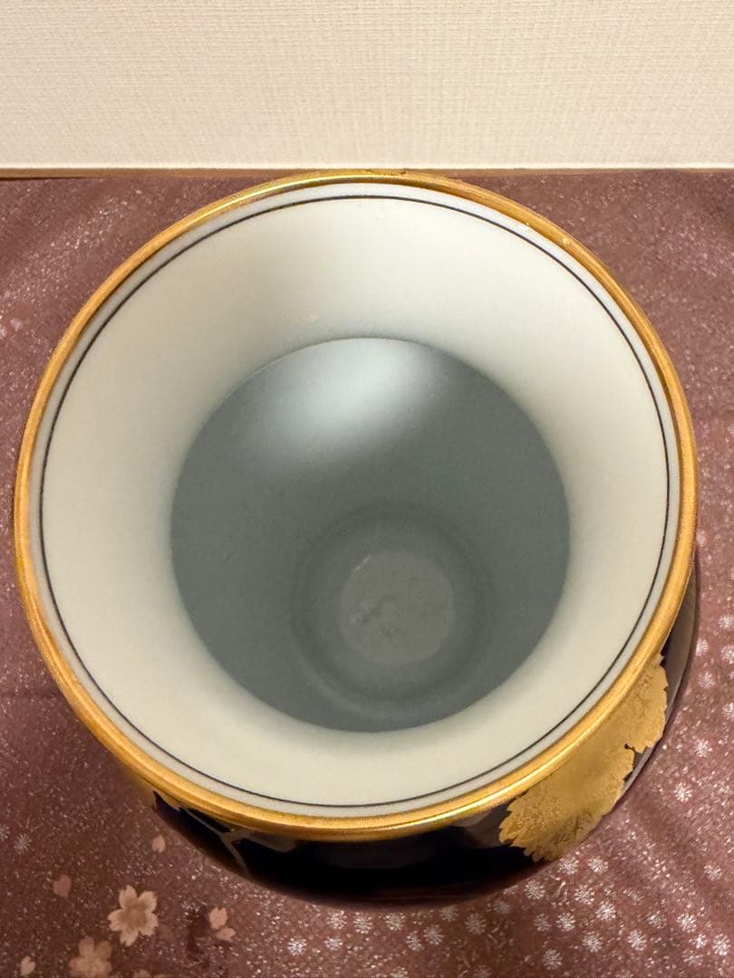 大倉陶園　瑠璃　金蝕　葡萄　花瓶　36cm