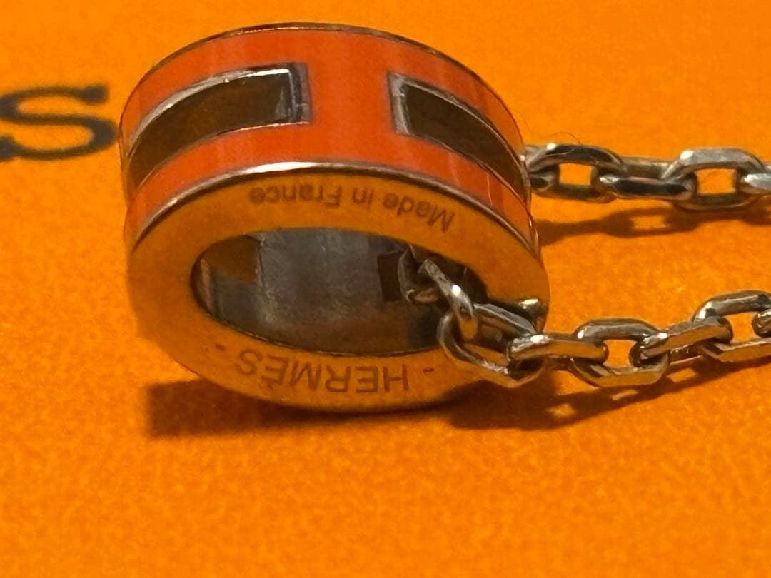 HERMES エルメス　ポップアッシュネックレスH オレンジ×シルバー