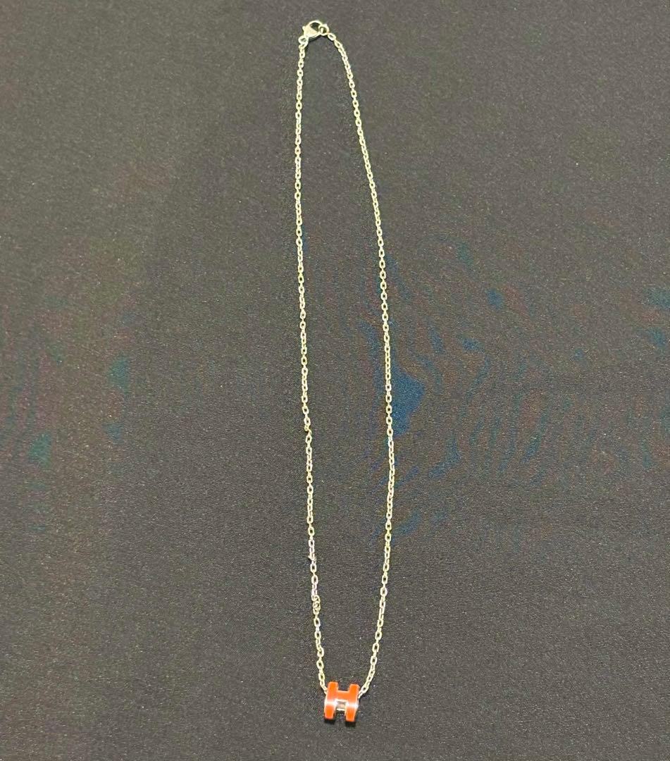 HERMES エルメス　ポップアッシュネックレスH オレンジ×シルバー