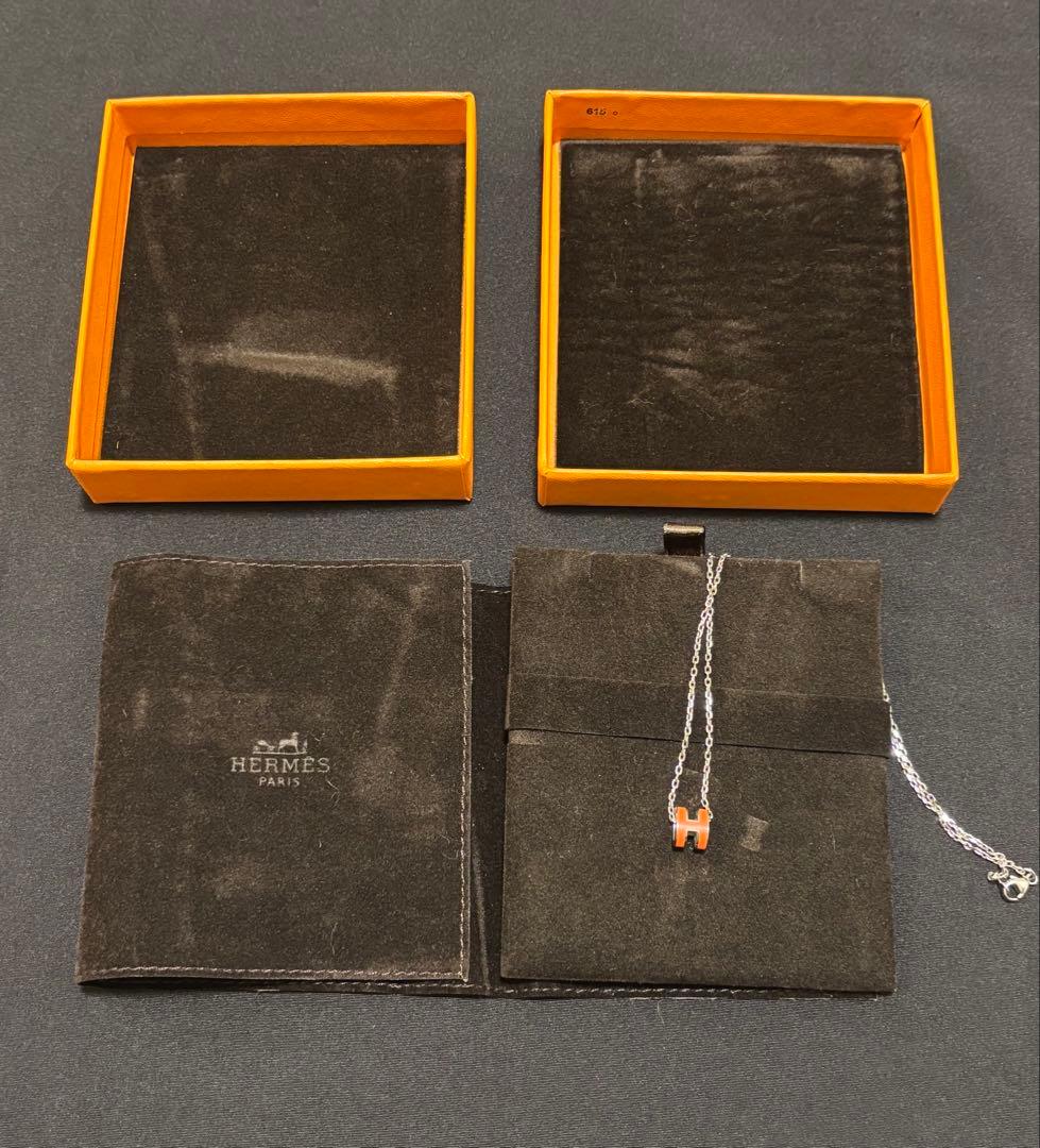 HERMES エルメス　ポップアッシュネックレスH オレンジ×シルバー