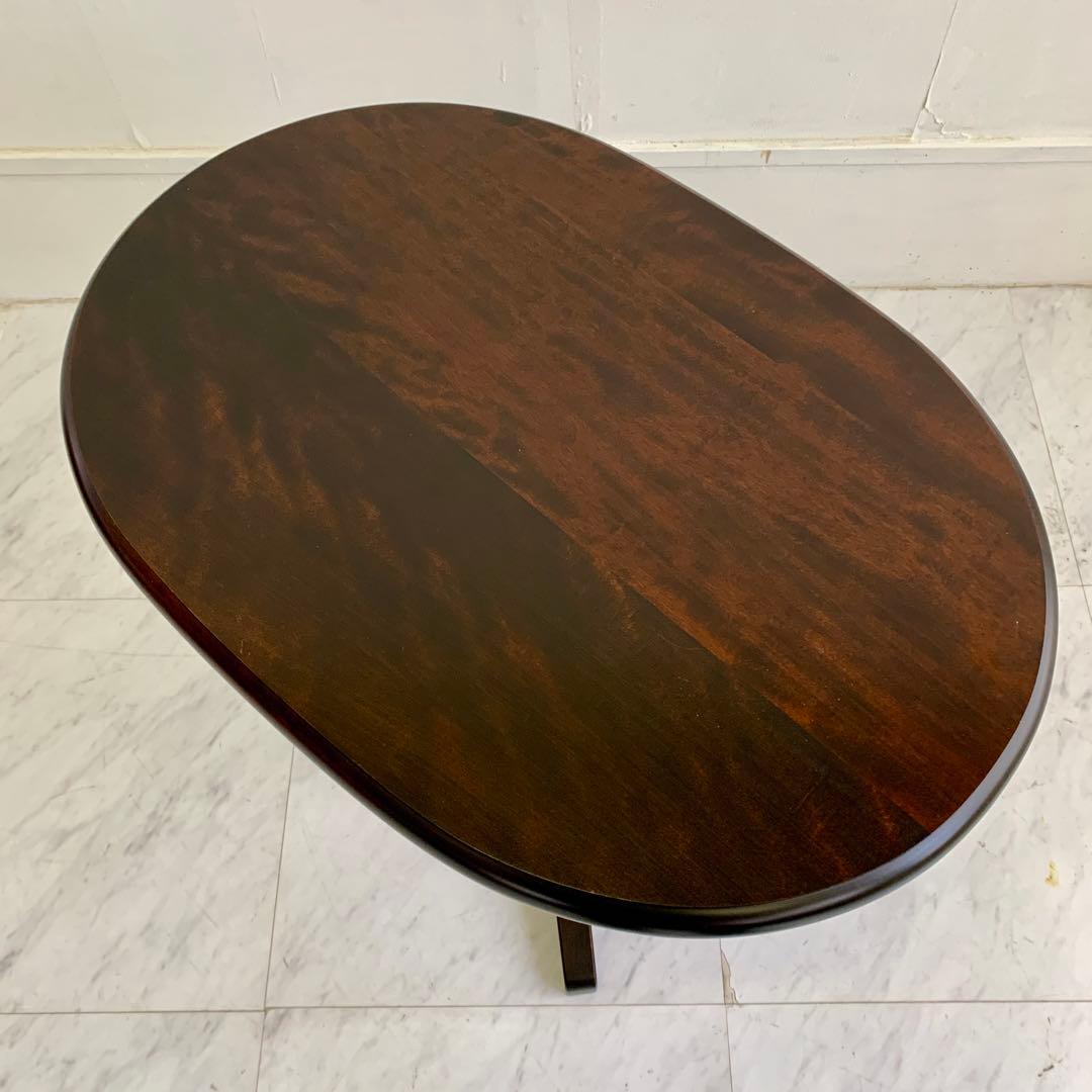 北海道民芸家具 サイドテーブル ダークブラウン楕円形テーブル 美品