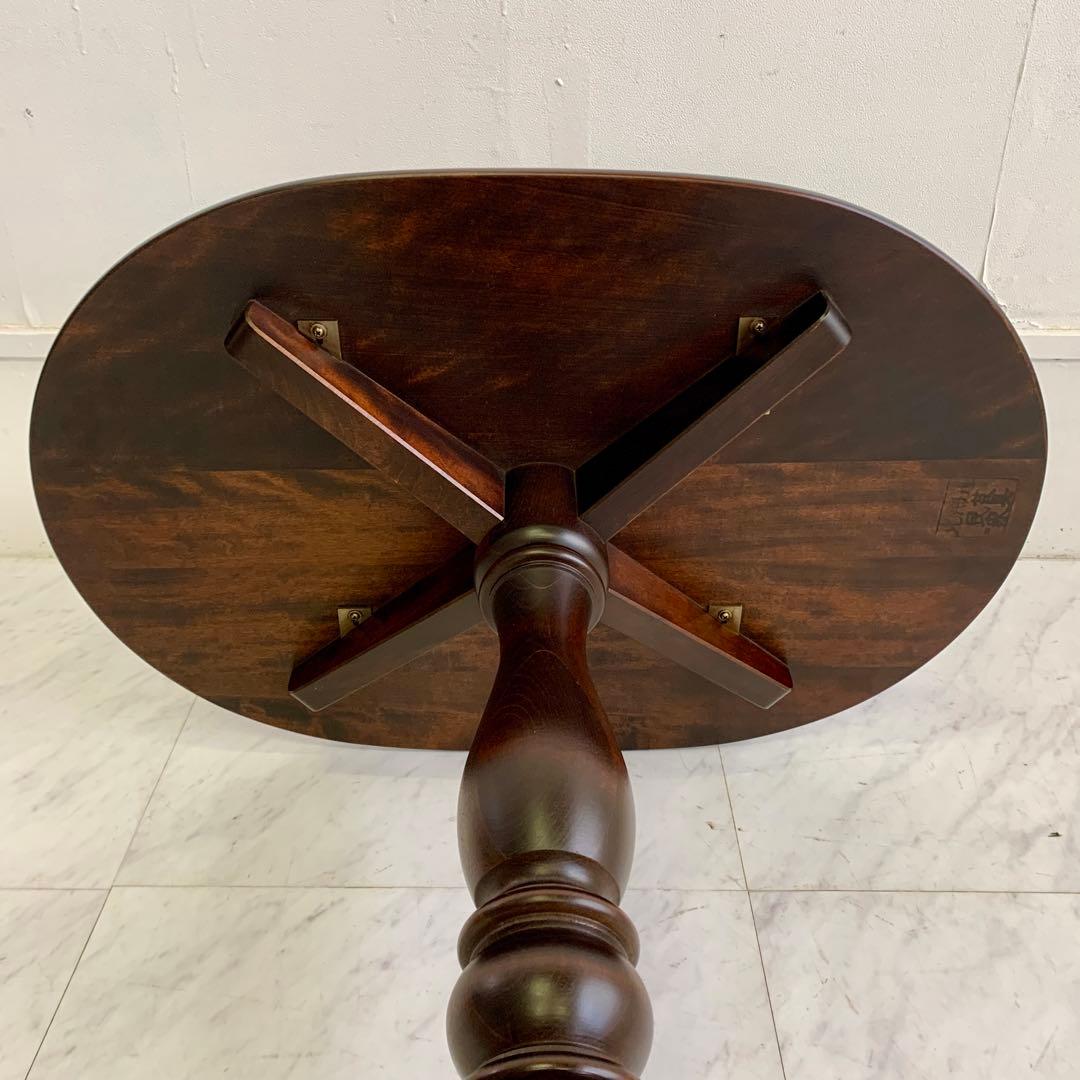 北海道民芸家具 サイドテーブル ダークブラウン楕円形テーブル 美品