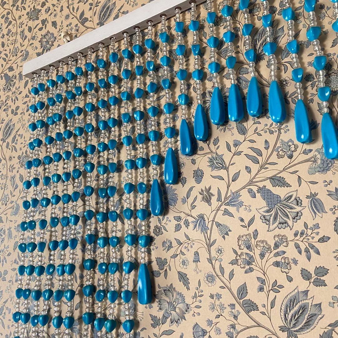 昭和レトロ　ビーズのれん　当時物　レトロポップ　ブルー