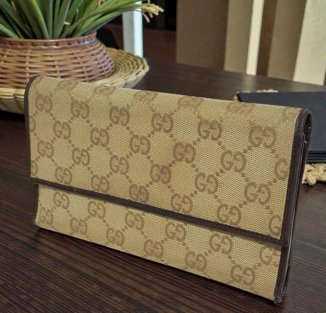 GUCCI グッチ 長財布 GGキャンバス ロングウォレット ベージュ系