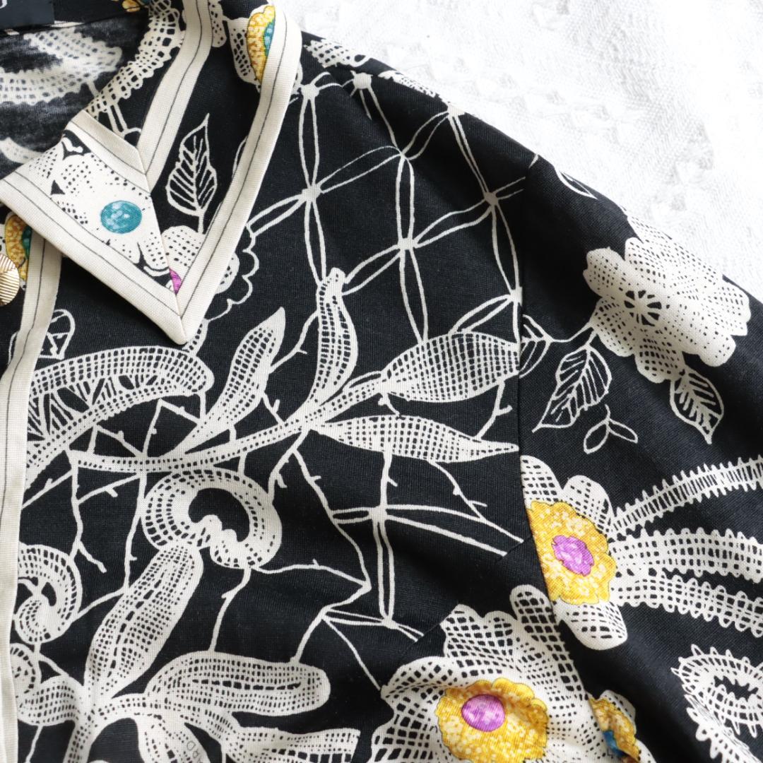 高級！レオナール　ドレスシャツ　宝石　ジュエルデザイン　フラワーチュニック