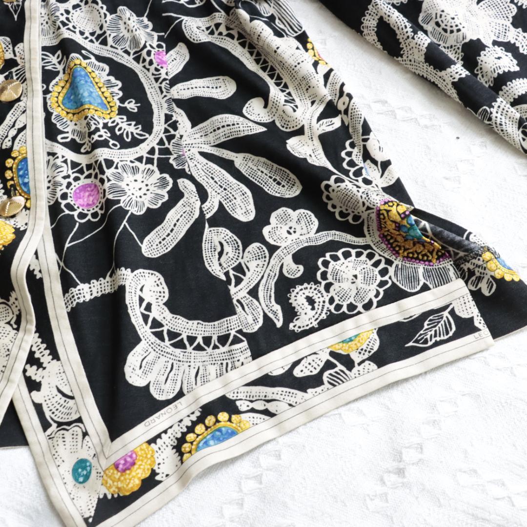 高級！レオナール　ドレスシャツ　宝石　ジュエルデザイン　フラワーチュニック