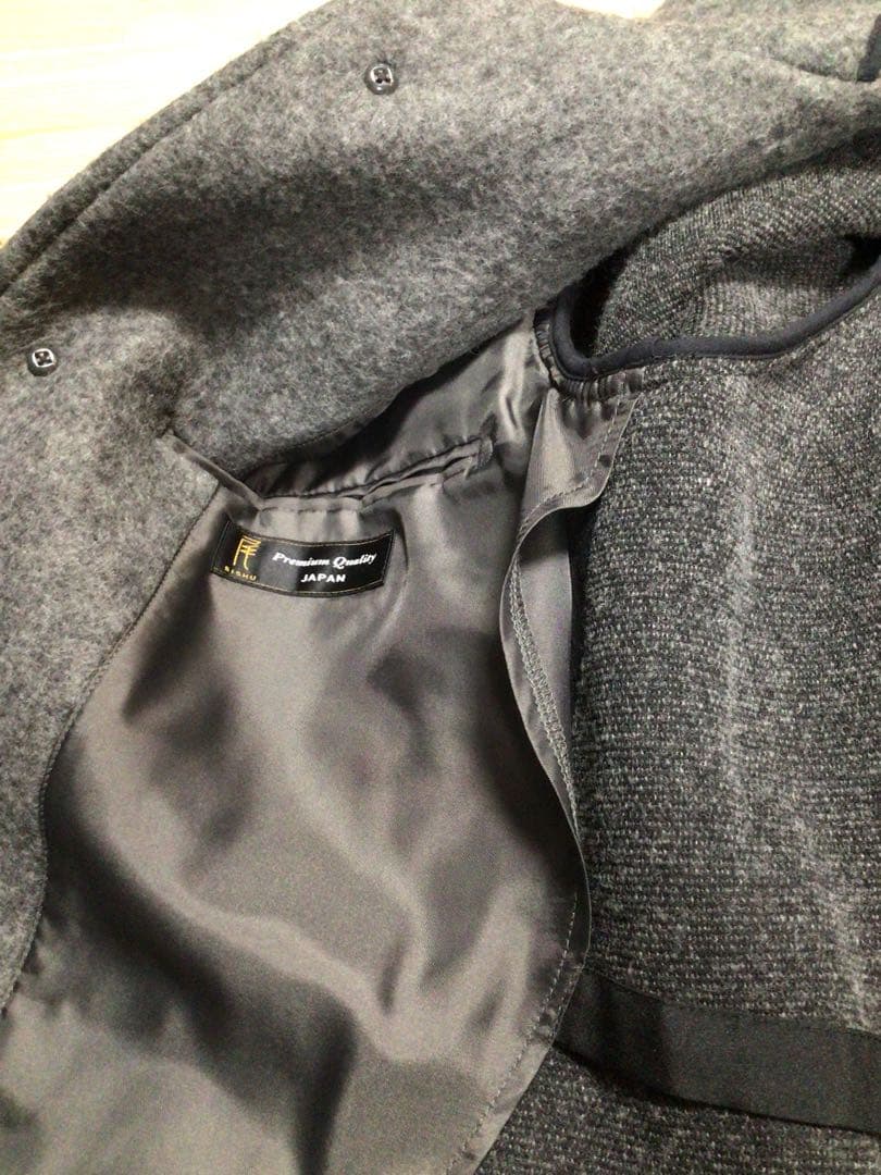 Premium Quality フード付きダッフルコート グレー