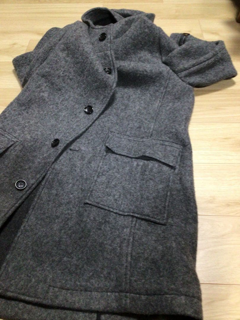 Premium Quality フード付きダッフルコート グレー