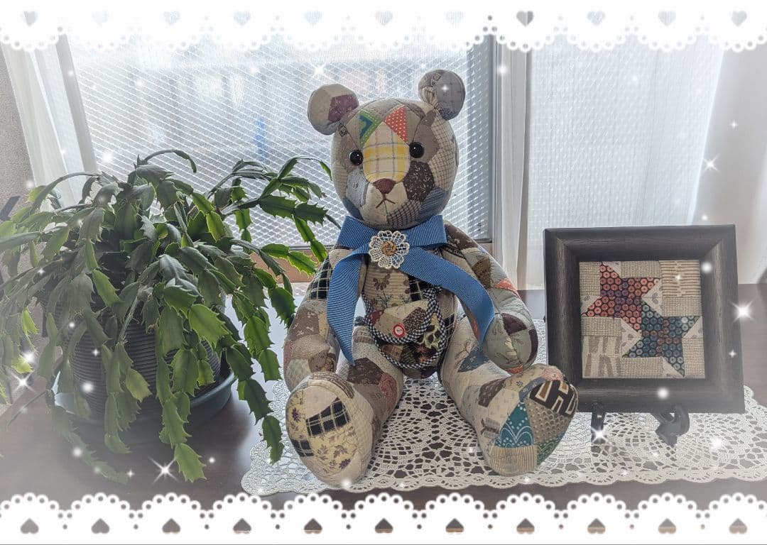 テディベア◆ハンドメイドパッチワーク◆ポシェット付