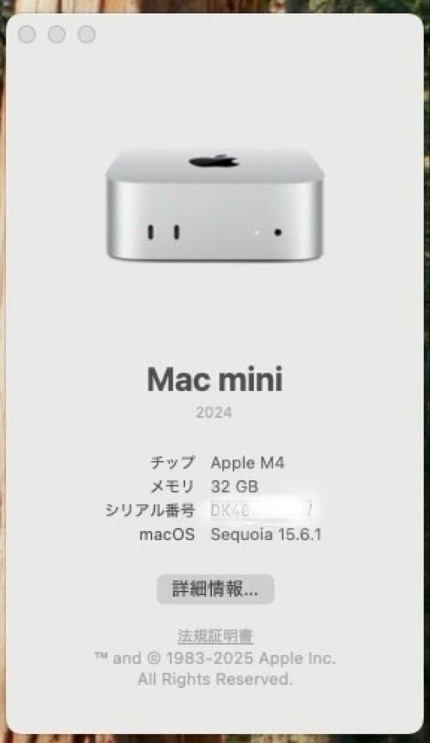 【希少32GB】Mac mini M4 (2024) 32GB / 256GB