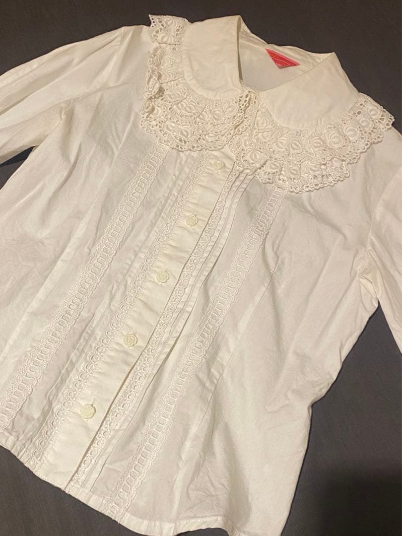 BABY ２重衿袖ピンタックブラウス オフ白 レース襟 長袖ブラウス