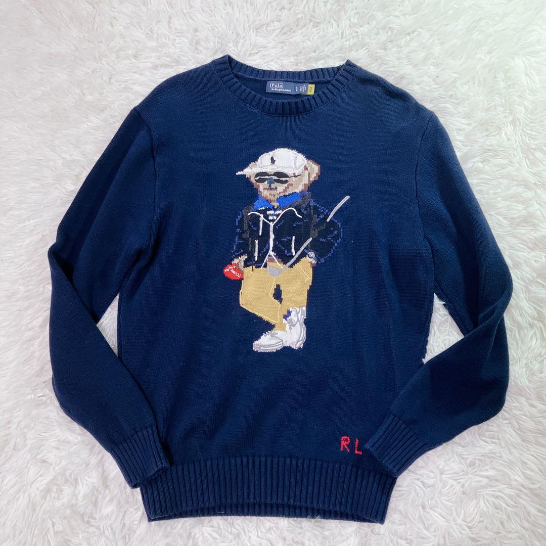 【人気】ポロラルフローレン　現行　QR セーター　　ビックポロベア　紺色　厚手