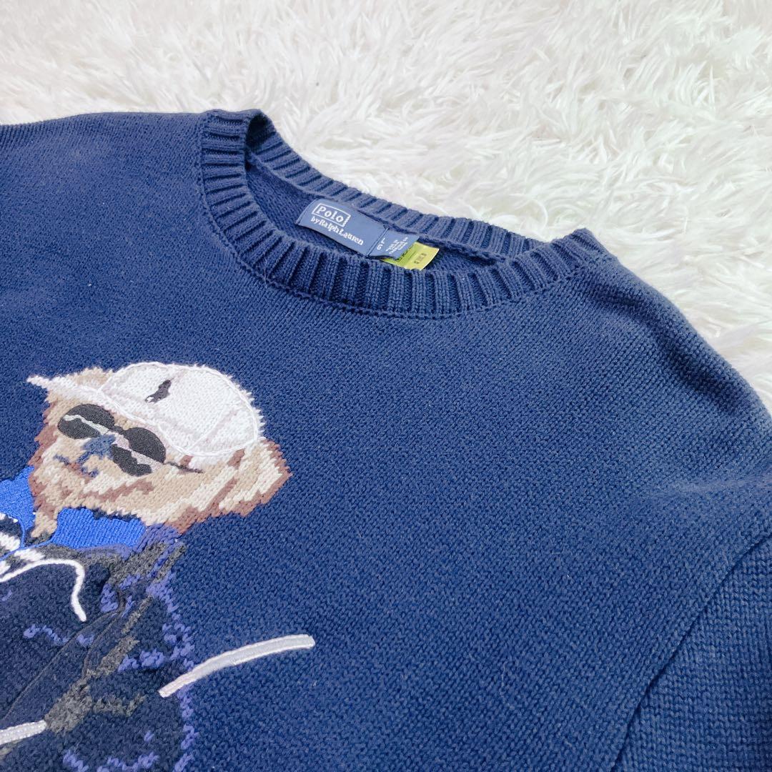 【人気】ポロラルフローレン　現行　QR セーター　　ビックポロベア　紺色　厚手