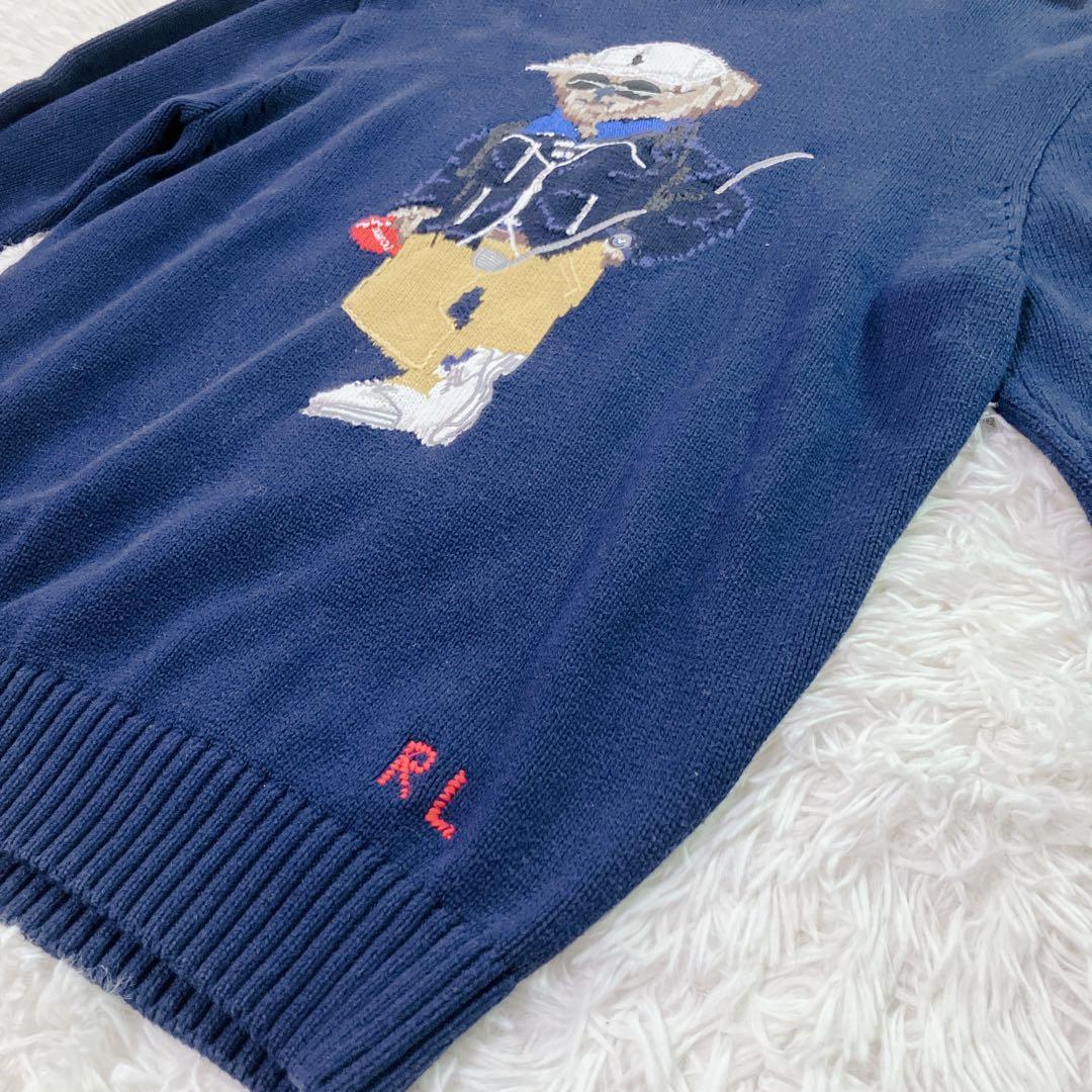【人気】ポロラルフローレン　現行　QR セーター　　ビックポロベア　紺色　厚手