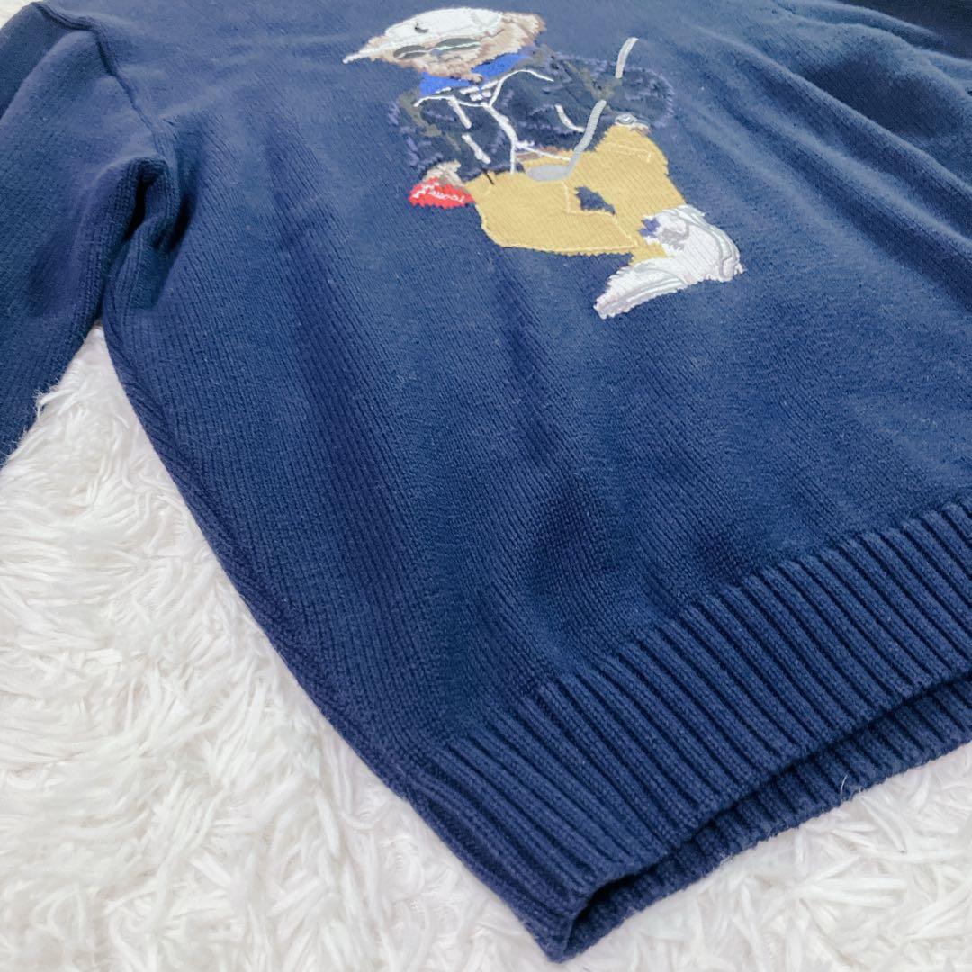 【人気】ポロラルフローレン　現行　QR セーター　　ビックポロベア　紺色　厚手