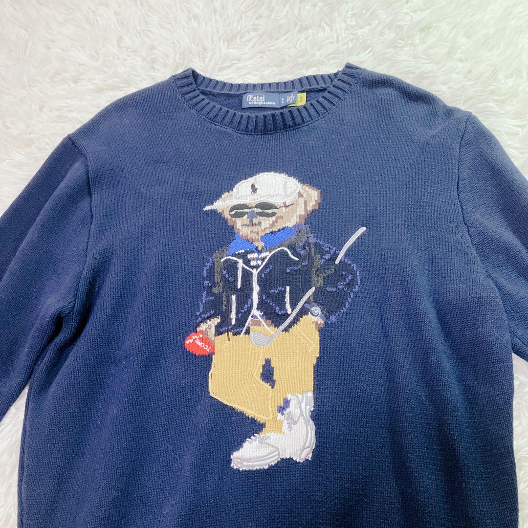 【人気】ポロラルフローレン　現行　QR セーター　　ビックポロベア　紺色　厚手