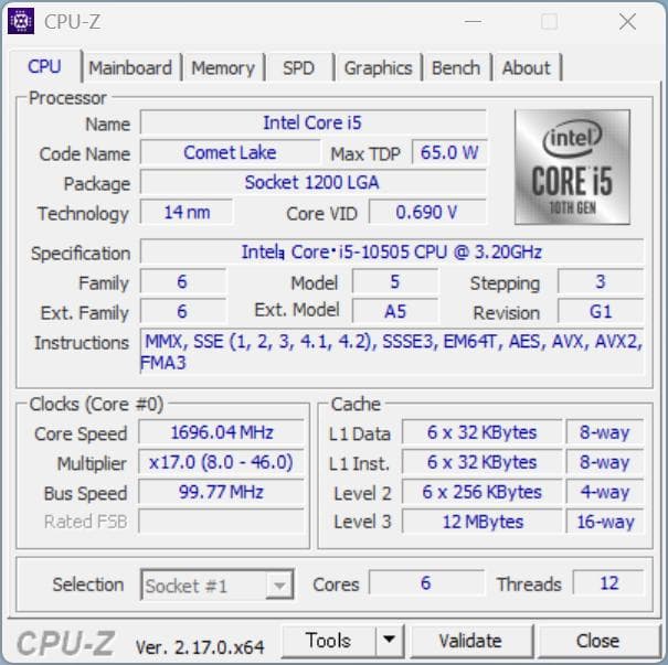 <動作確認済み> CPU Intel Core i5 10505