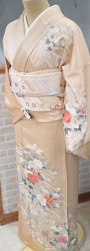 訪問着 4点フルセット、着物、袋帯、帯締め、帯揚げ トールサイズ対応