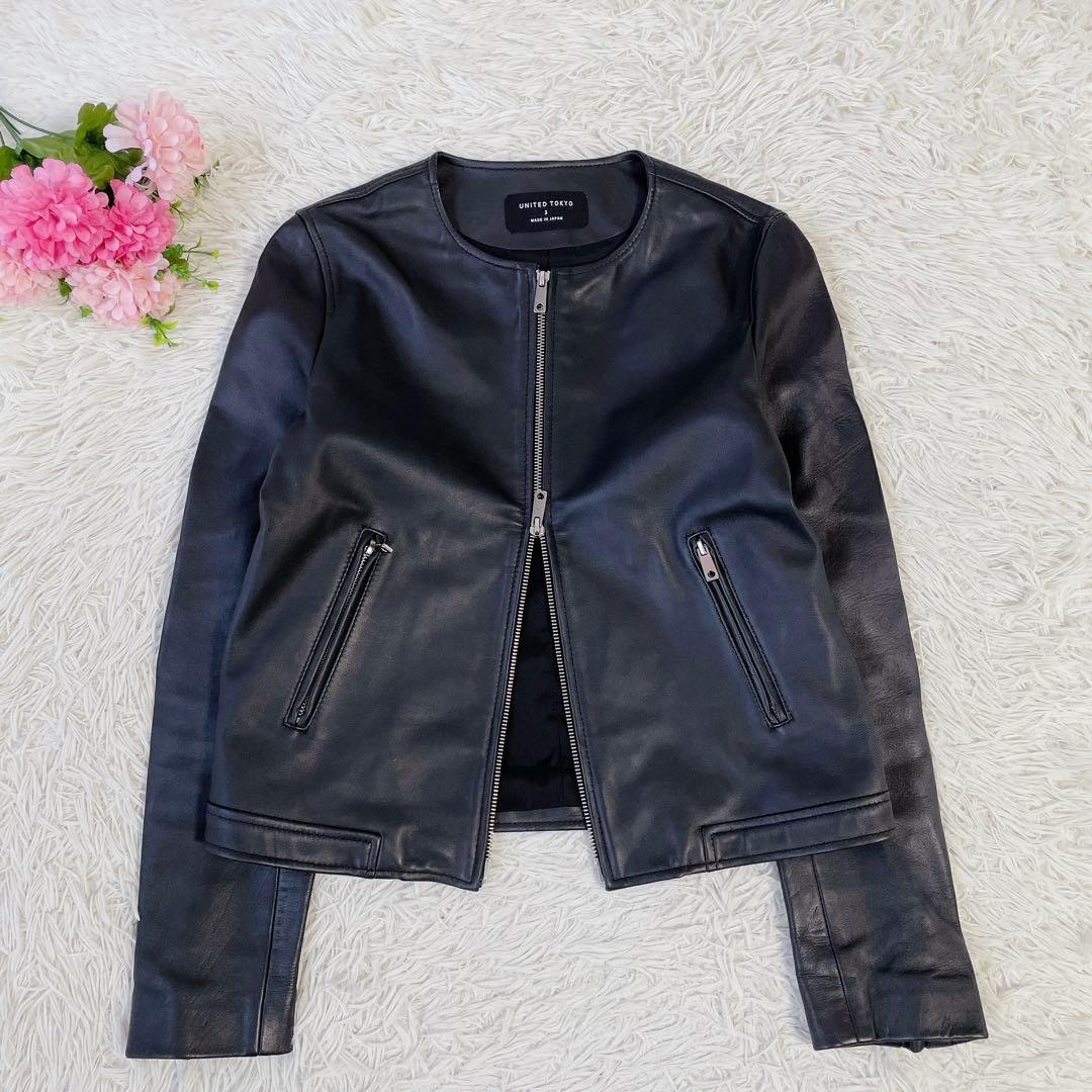 【美品】ユナイテッドトウキョウ　ラムレザー　シングルライダースジャケット　3