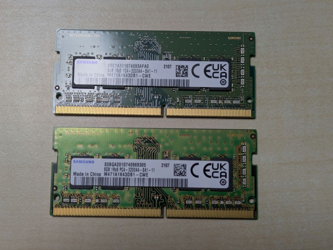 Samsung SODIMM DDR4 3200 8GB*2枚（16GB）