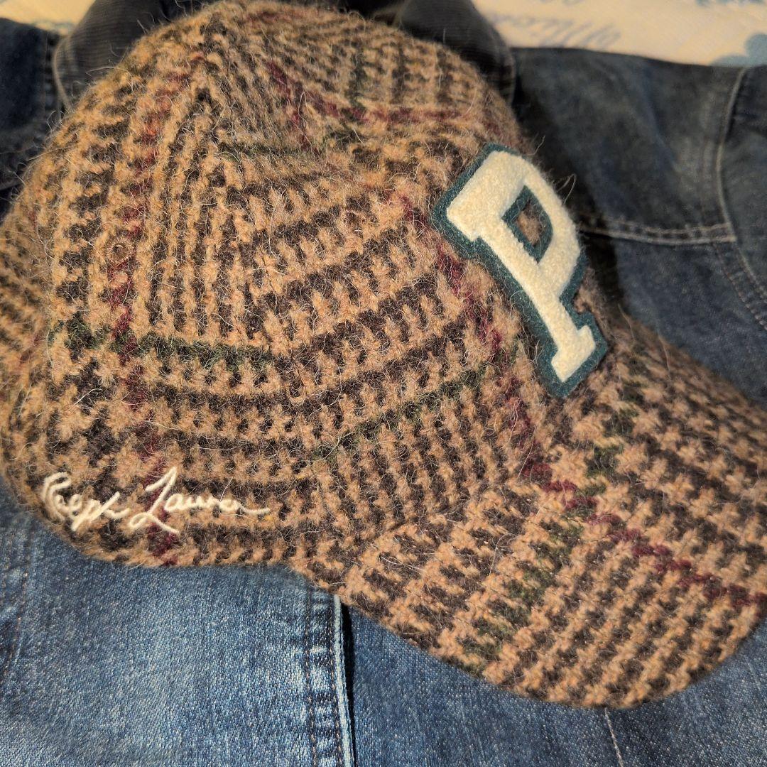 【美品】ラルフローレングレンチェックツイード ボールキャップ