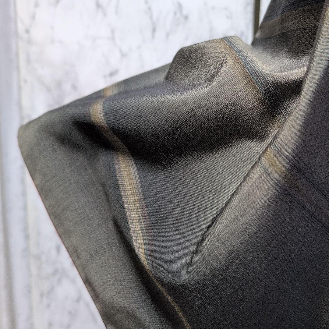 正絹大島紬小紋着物 　ストライプ　モスグリーン系色々