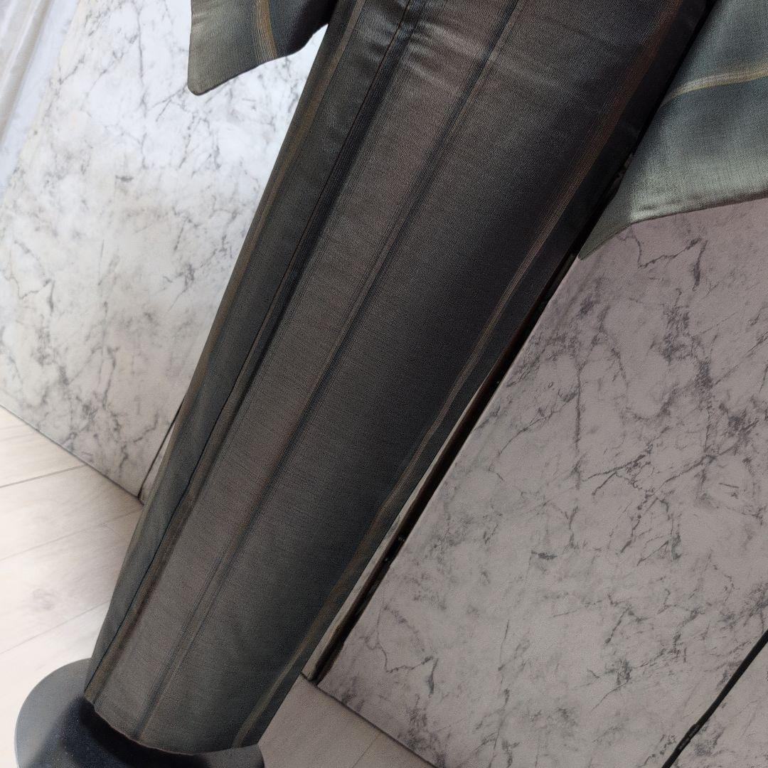 正絹大島紬小紋着物 　ストライプ　モスグリーン系色々