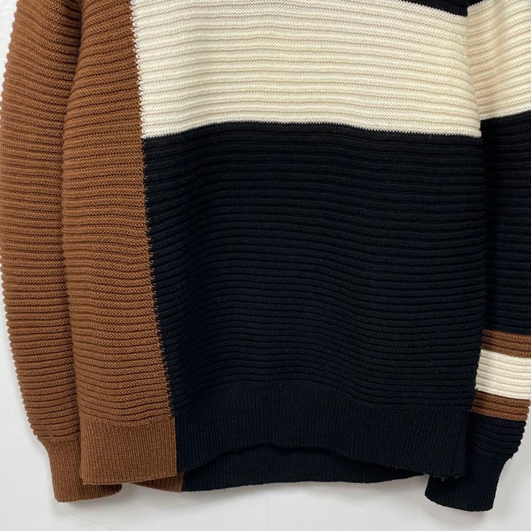 CULLNI ブロックパターン　切替リブ編みクルーネックニットセーター