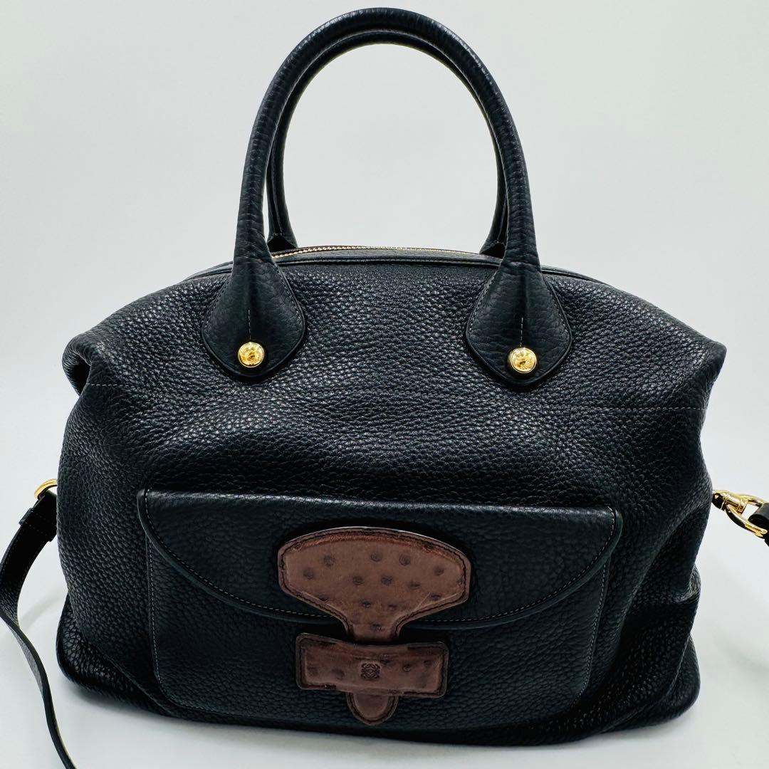 ロエベ メイ36 レザー シボ革 トートバッグ ショルダー ビジネス A4可 黒