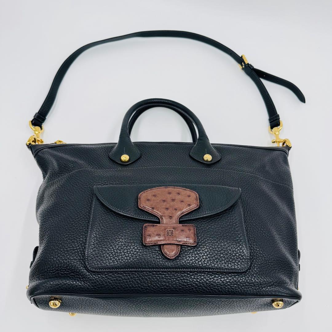 ロエベ メイ36 レザー シボ革 トートバッグ ショルダー ビジネス A4可 黒