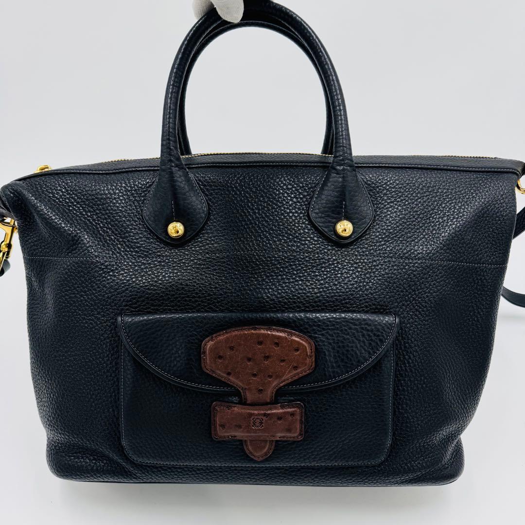 ロエベ メイ36 レザー シボ革 トートバッグ ショルダー ビジネス A4可 黒