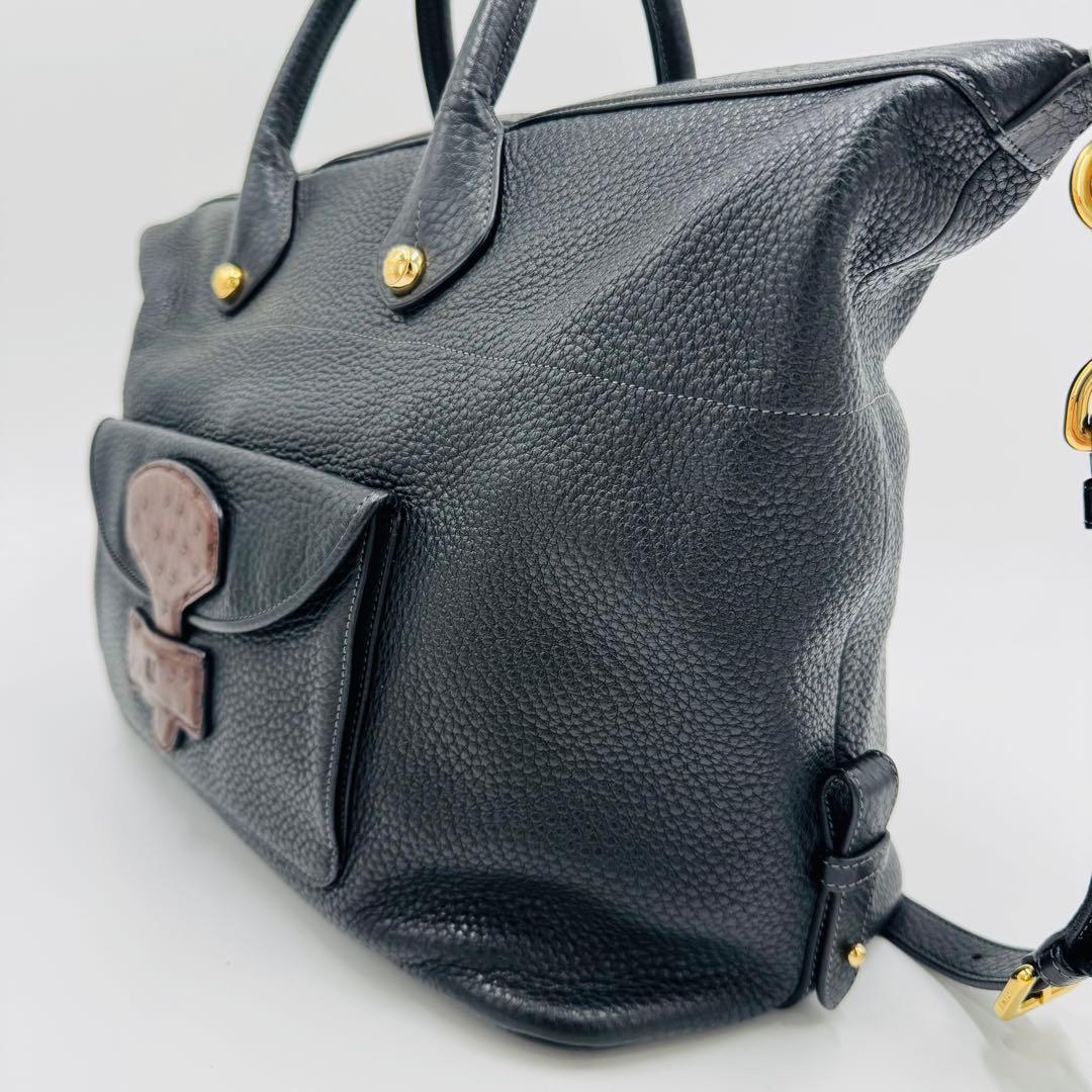 ロエベ メイ36 レザー シボ革 トートバッグ ショルダー ビジネス A4可 黒