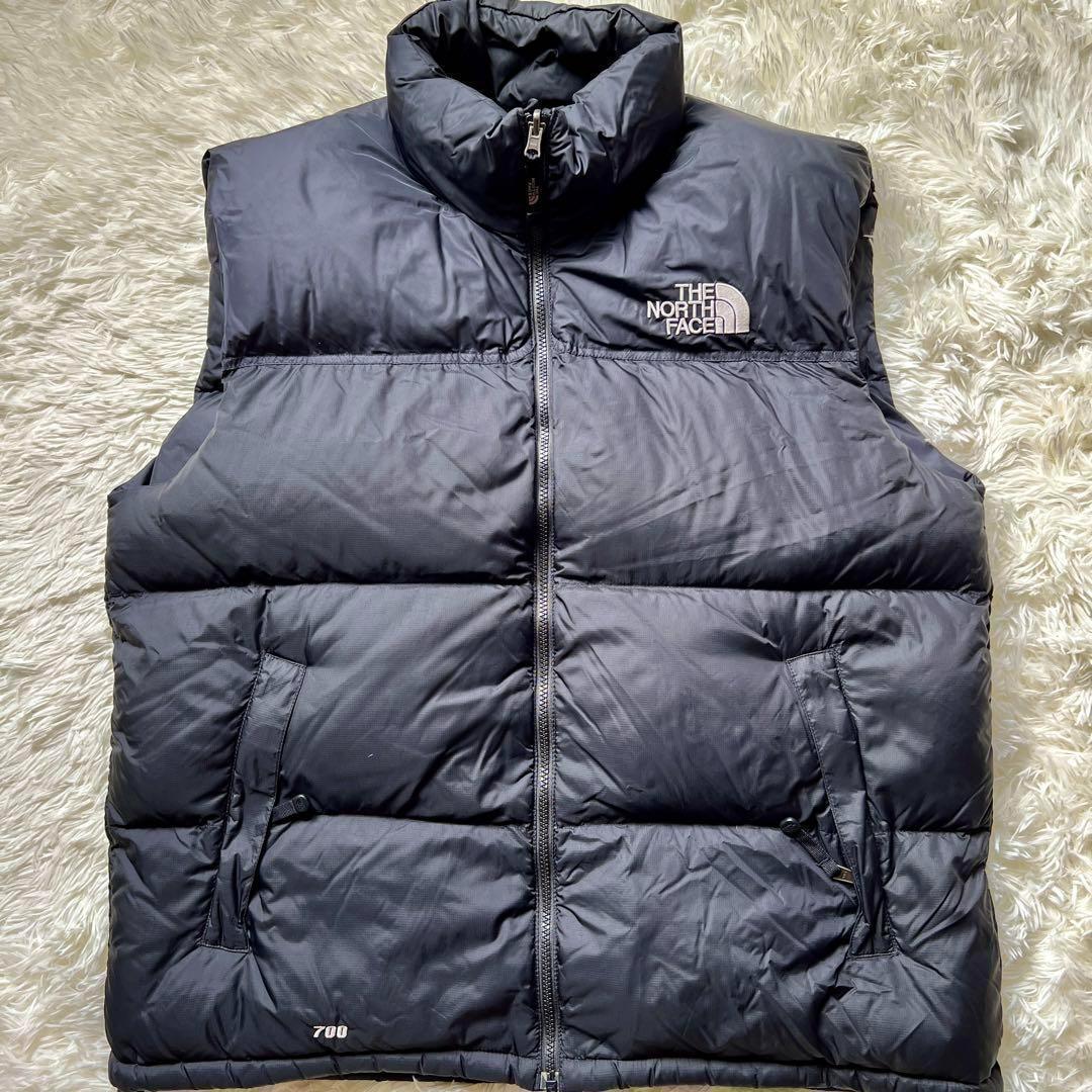 超希少サイズ　美品 ノースフェイス ダウンベスト 黒 メンズXL センターロゴ