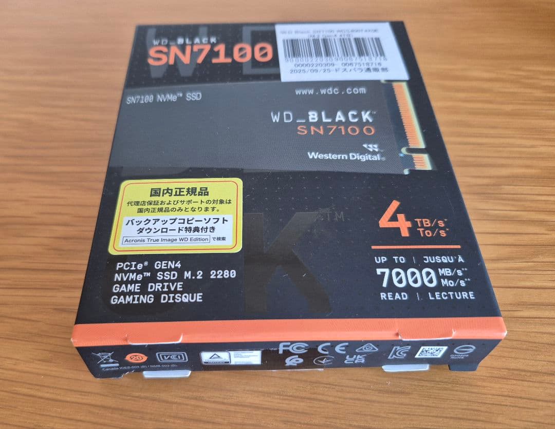 WD_BLACK SN7100 4TB NVMe SSD 健康状態100%