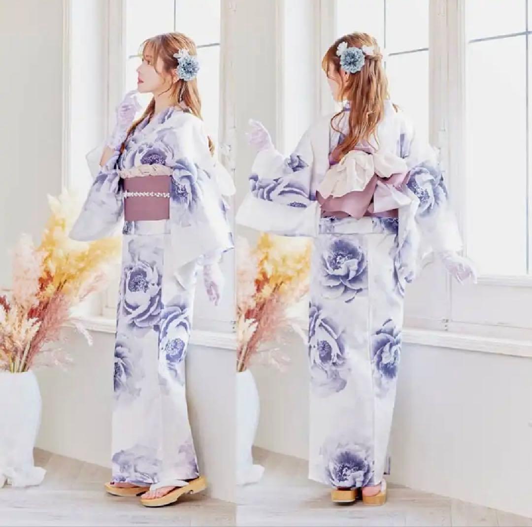 Dazzy 浴衣セット ホワイト×パープル