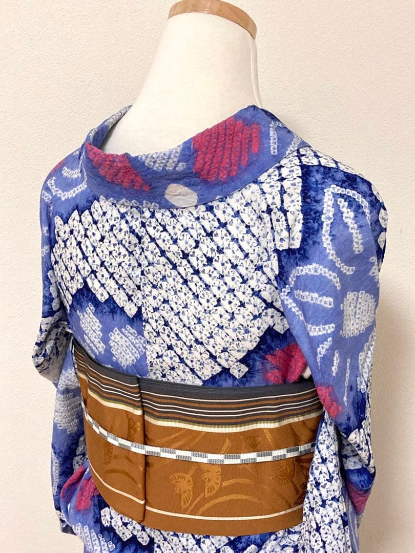 お盆セール！　浴衣　有松鳴海絞り　葉と花　裄67.5cm