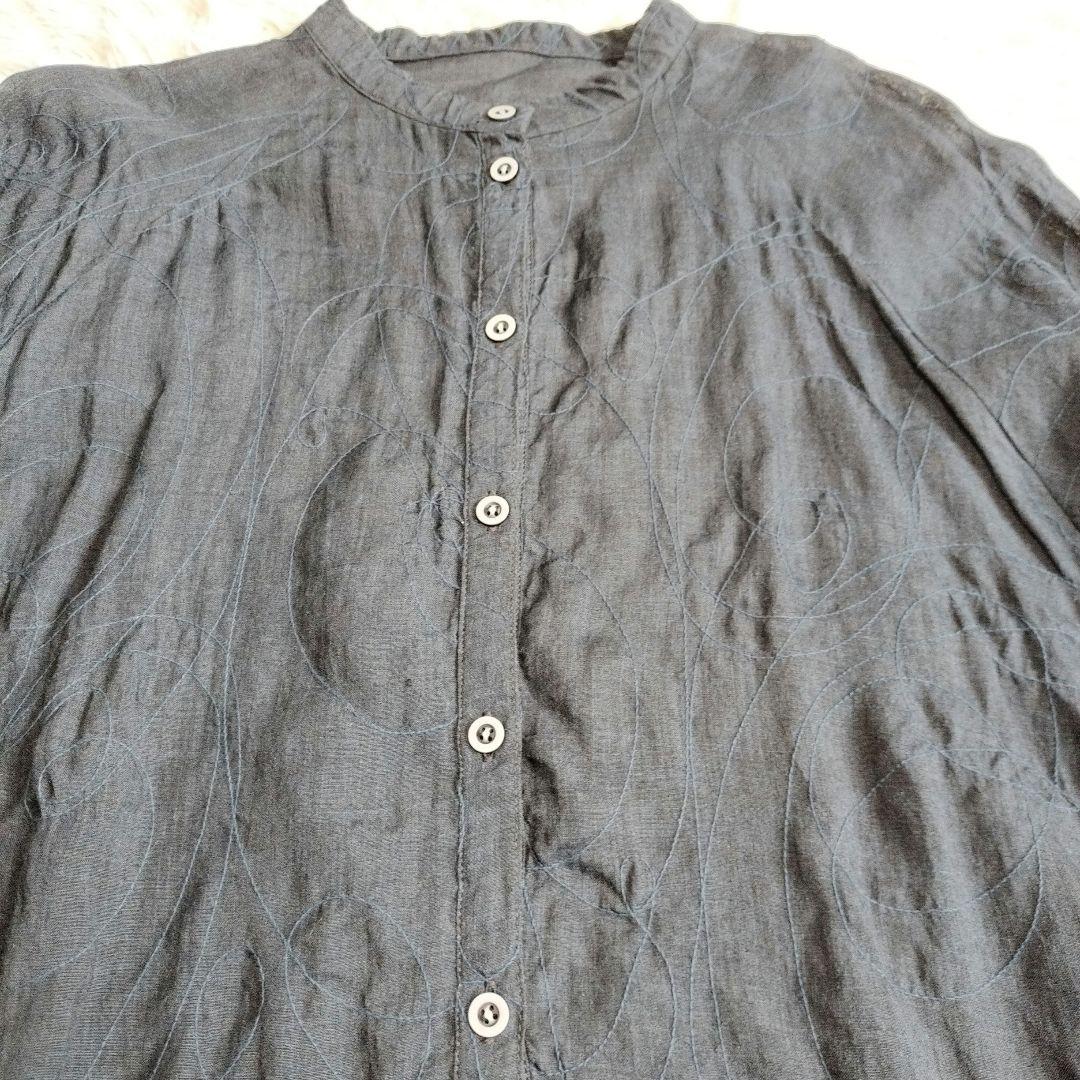 24SS美品✨イオコムイオ　センソユニコ　刺繍 変形チュニック　リネン　ネイビー