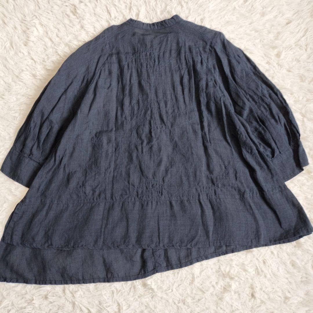 24SS美品✨イオコムイオ　センソユニコ　刺繍 変形チュニック　リネン　ネイビー