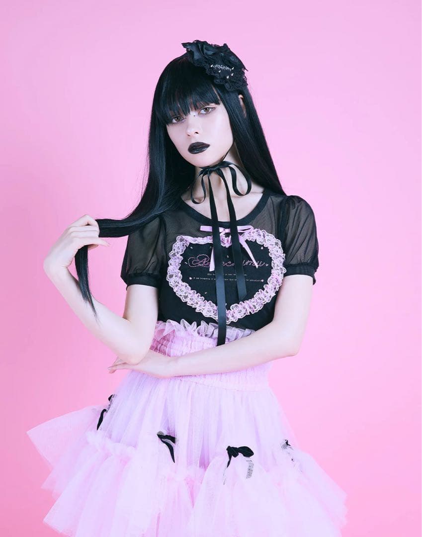 AVENCHUMU sheer t-shirt シアーTシャツ ハート スタッズ