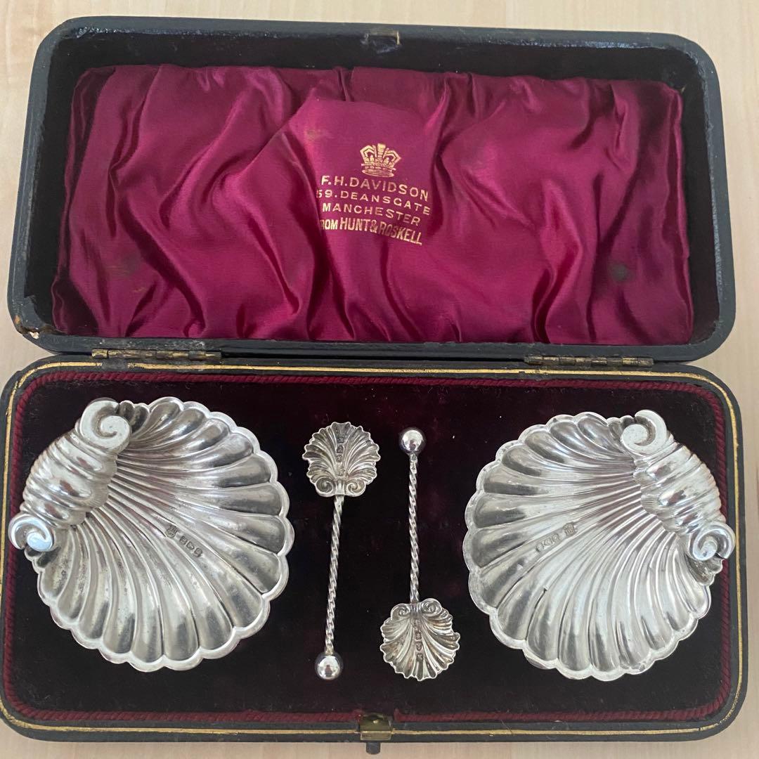 シェルトレイ　ペア　イギリスアンティーク　純銀　シルバー　ソルト入れ