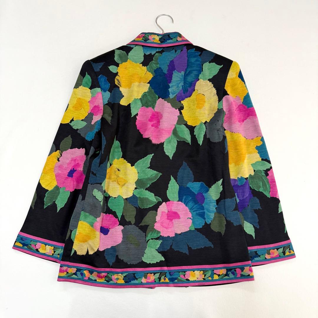 希少✨レオナール✨シルク100%花柄テーラードジャケット（M）ブラック　肩パット