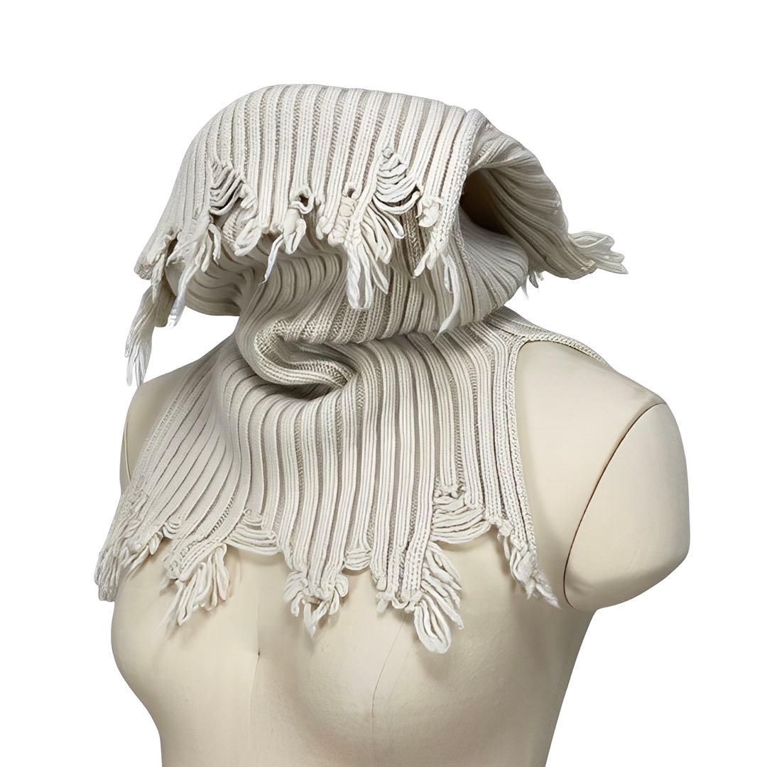 Ｙ's 21AW 美品 リブニット 解れ加工 スヌード アイボリー