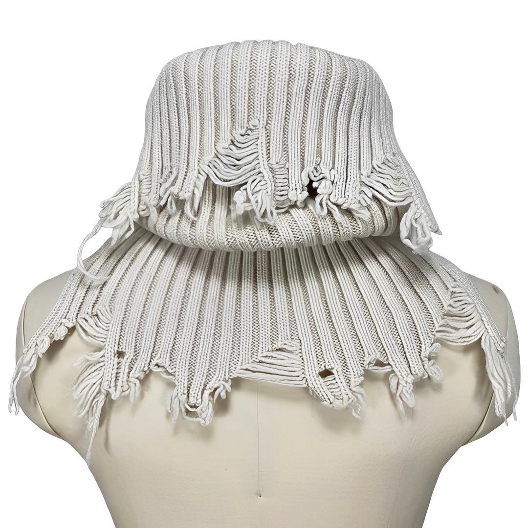 Ｙ's 21AW 美品 リブニット 解れ加工 スヌード アイボリー