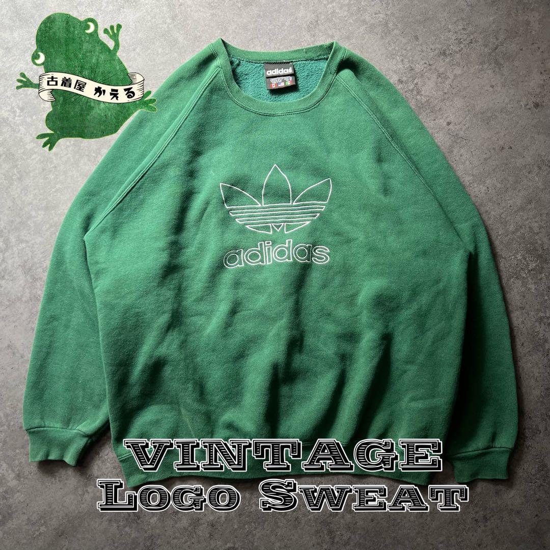 【即日発送・US古着】90s アディダス　トレフォイル　刺繍　スウェット　緑