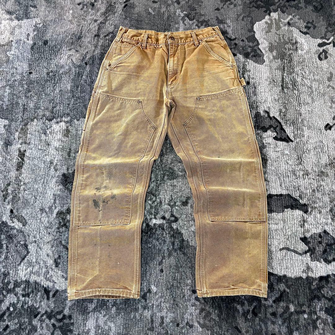 コメ欄セール！USA製 良フェード ブラウン ダブルニー 金ボタン ゆるだぼ