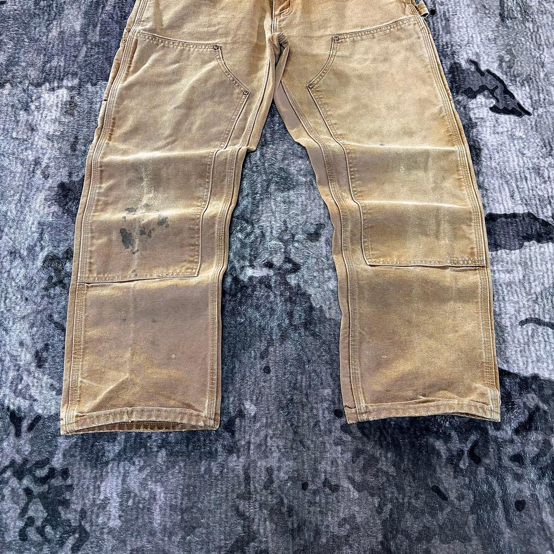 コメ欄セール！USA製 良フェード ブラウン ダブルニー 金ボタン ゆるだぼ