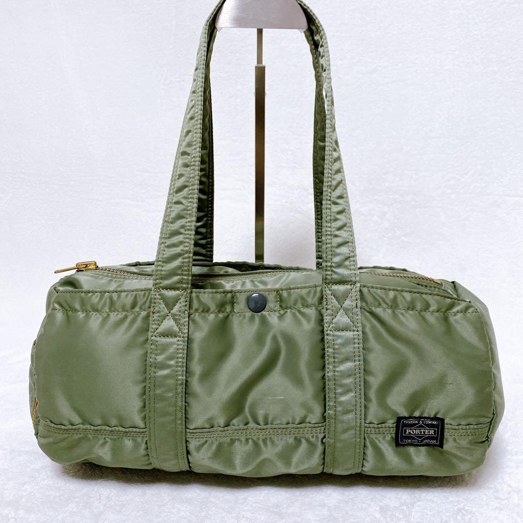 希少　美品　ポーター　タンカー　ミニボストンL　ドラムバッグ　セージグリーン　緑