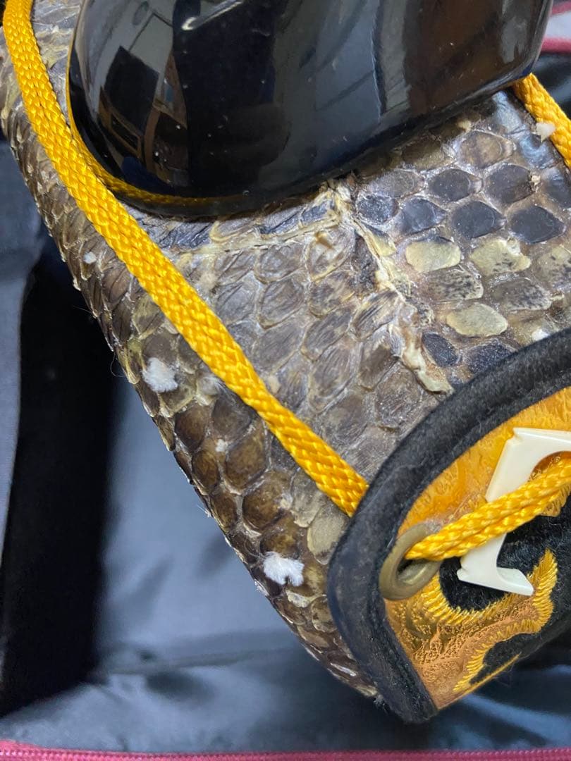 本皮蛇皮　三線　ケース付きレッド　少々難あり　値段相談可